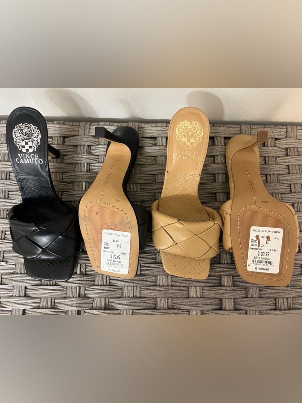 2 Pairs of Vince Camuto Woven Slide Mules in Black and Tan - Picture 3 of 3